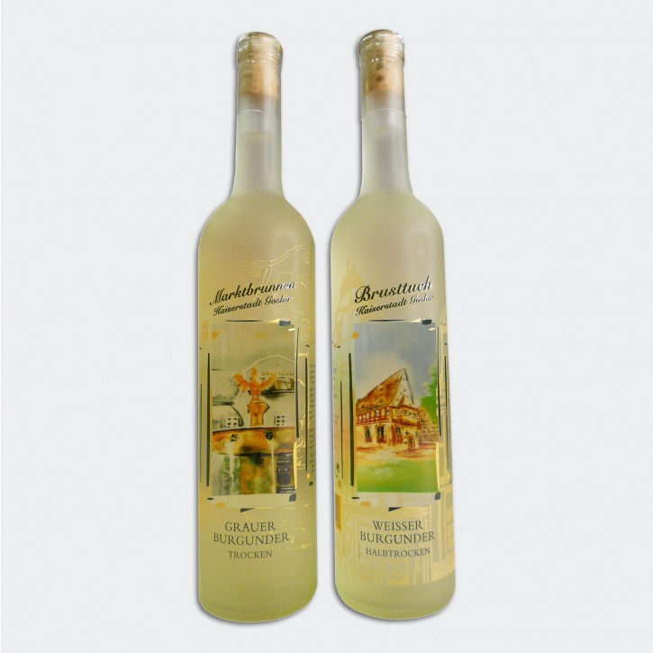 Wein - Fensterbildflasche mit zwei Motiven